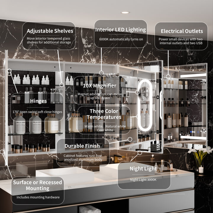 Modland 72x36 Smart LED Medicine Cabinet with Built-in High-Power Outlet - Modland