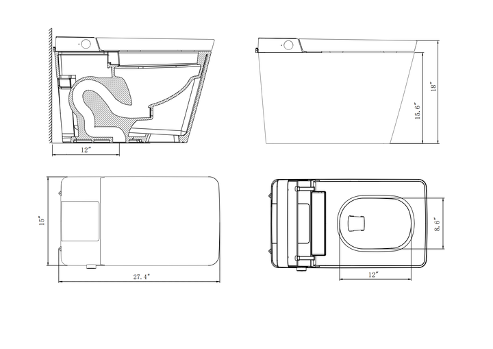 Matte Black Multifunctional Smart Toilet with Auto Flush - Modland