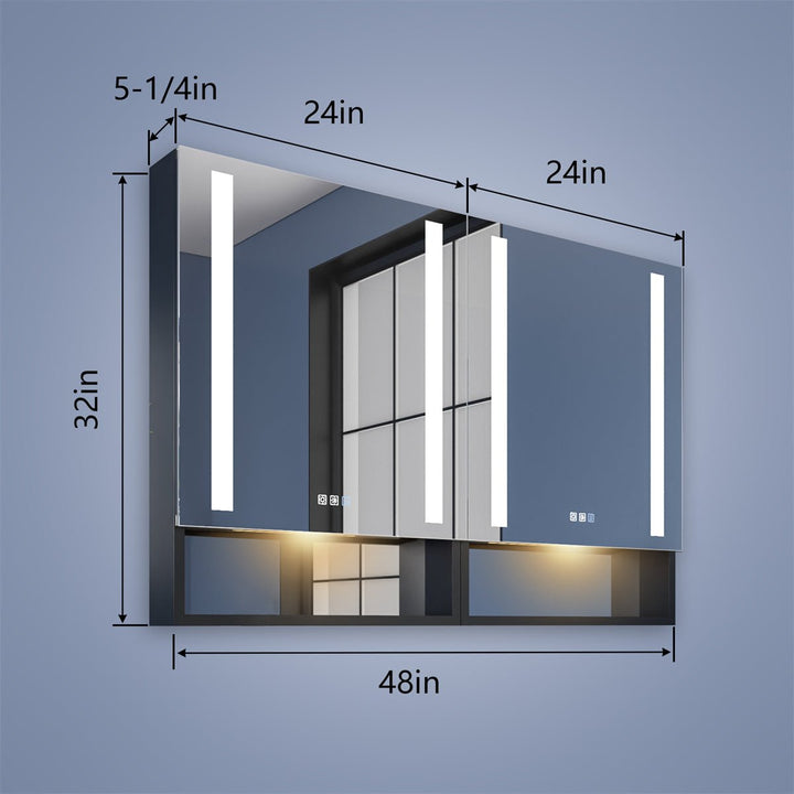 Ample 48" W x 32" H Bathroom Defog LED Medicine Cabinets with Mirror - Modland