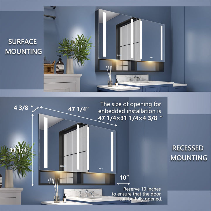 Ample 48" W x 32" H Bathroom Defog LED Medicine Cabinets with Mirror - Modland