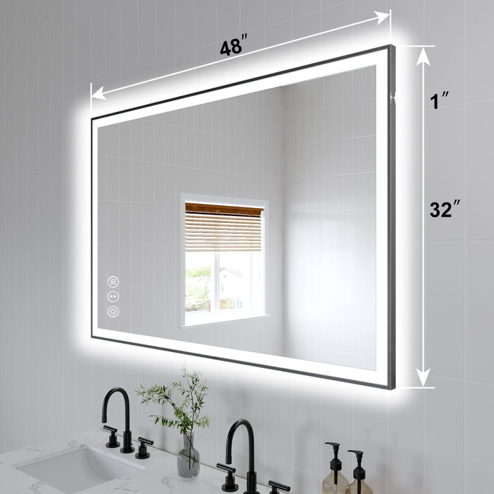 Apex-Noir 48"x32" Framed LED Lighted Bathroom Mirror - Modland