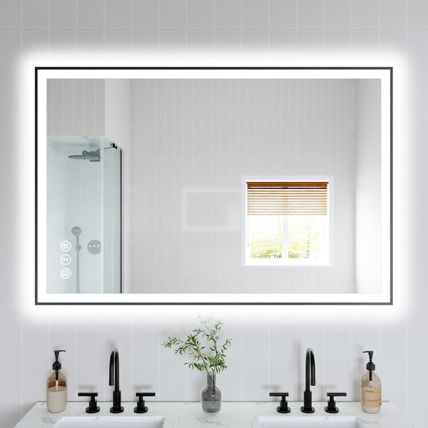 Apex-Noir 48"x32" Framed LED Lighted Bathroom Mirror - Modland