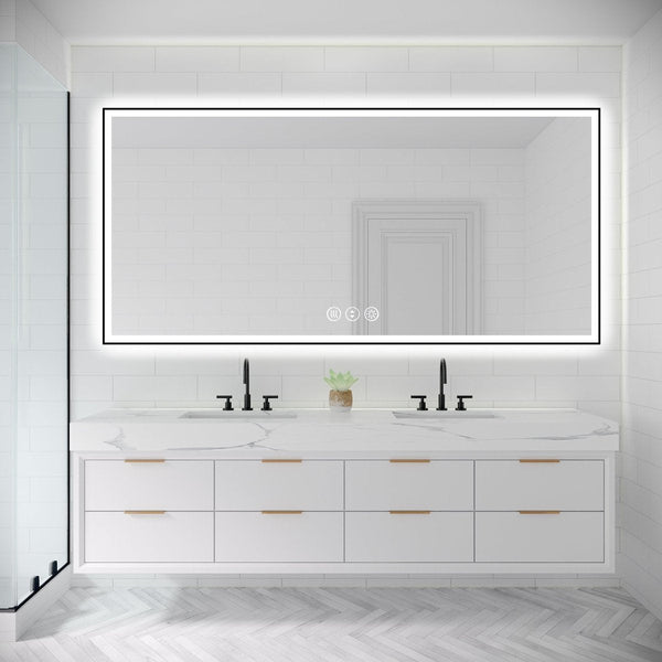 Apex-Noir 84"x40" Framed LED Lighted Bathroom Mirror - Modland