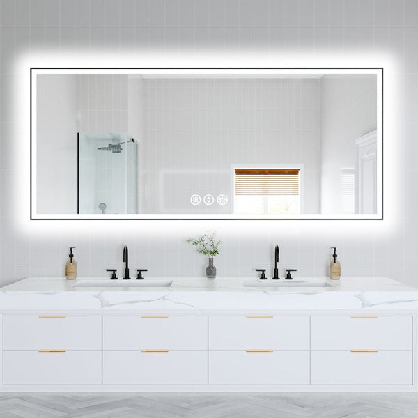 Apex-Noir 88"x38" Framed LED Lighted Bathroom Mirror - Modland