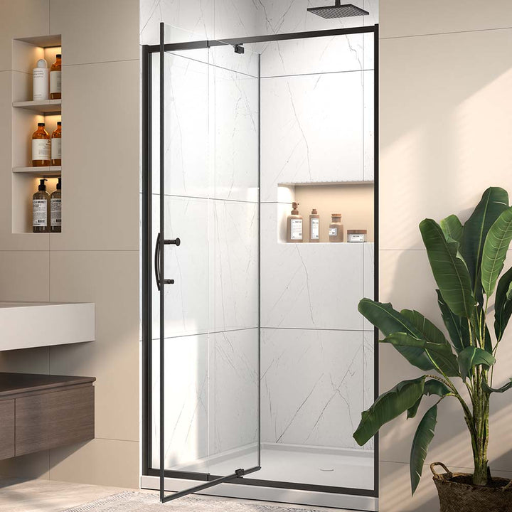 Bathroom black shower door opening