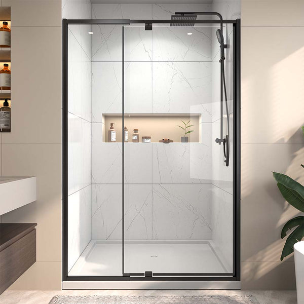 Bathroom black shower door with niche