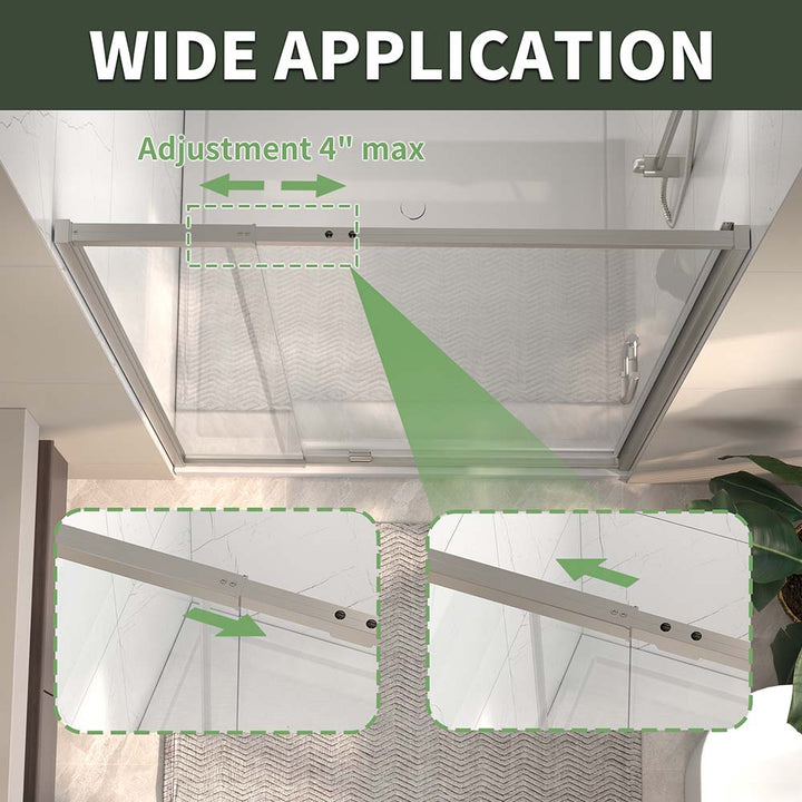 Bathroom shower door with adjustment feature