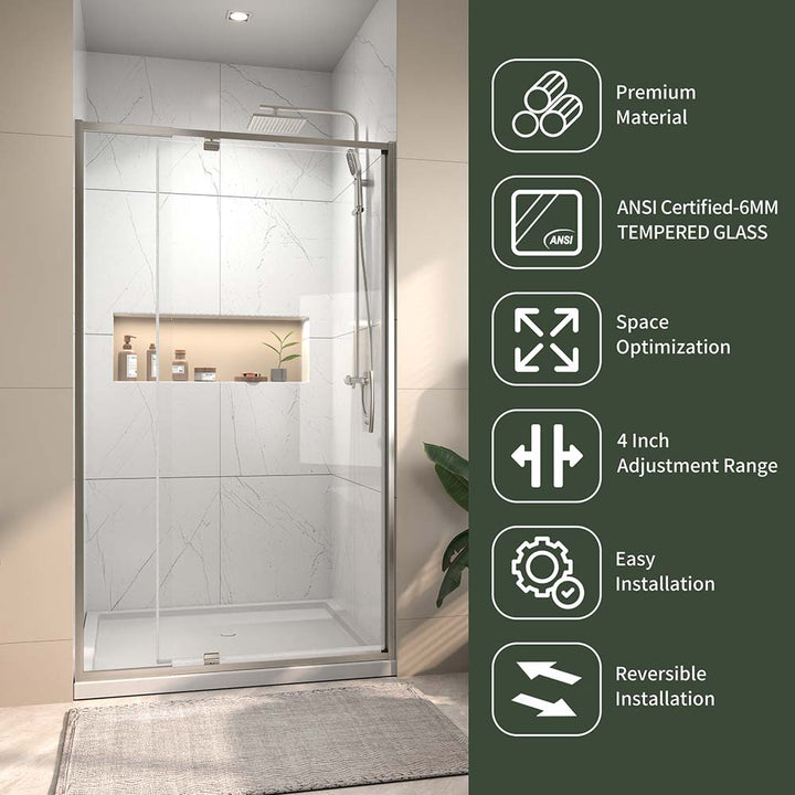 Bathroom shower door with multiple features