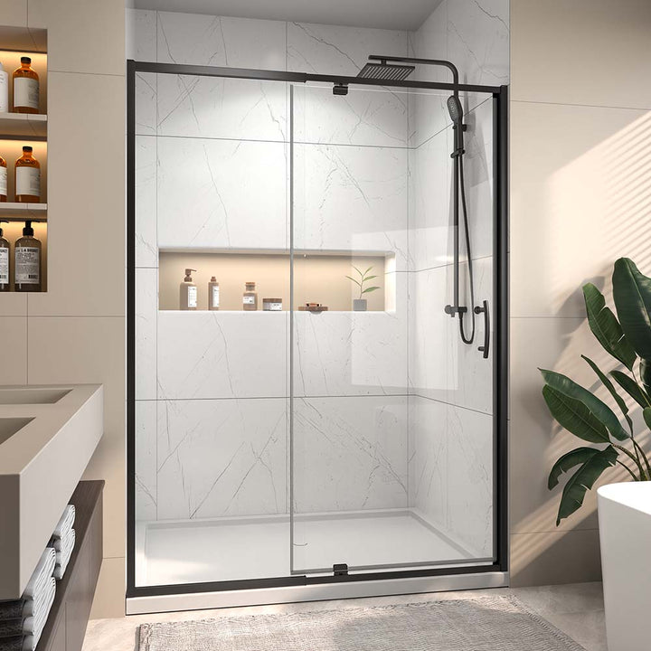 Bathroom shower door with niche