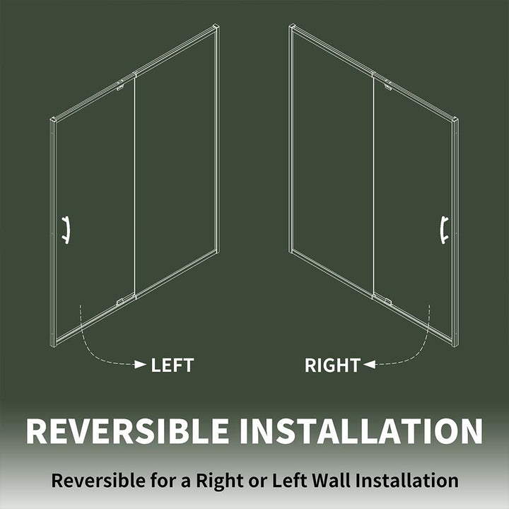 Bathroom shower door with reversible feature