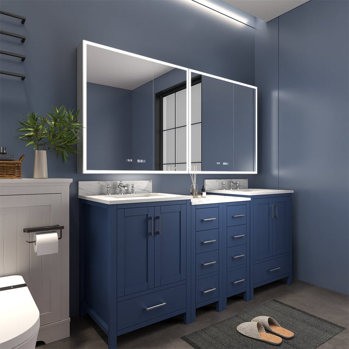 Bathroom vanity with double medicine cabinets