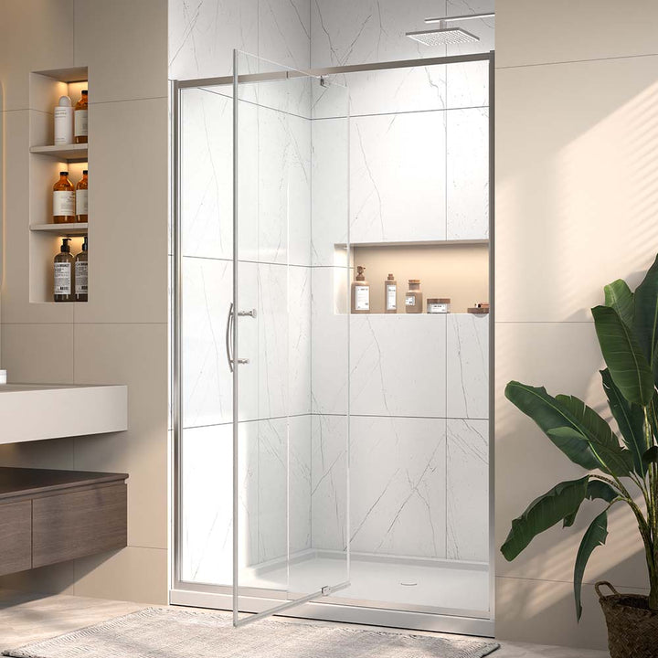 Bathroom white shower door open view