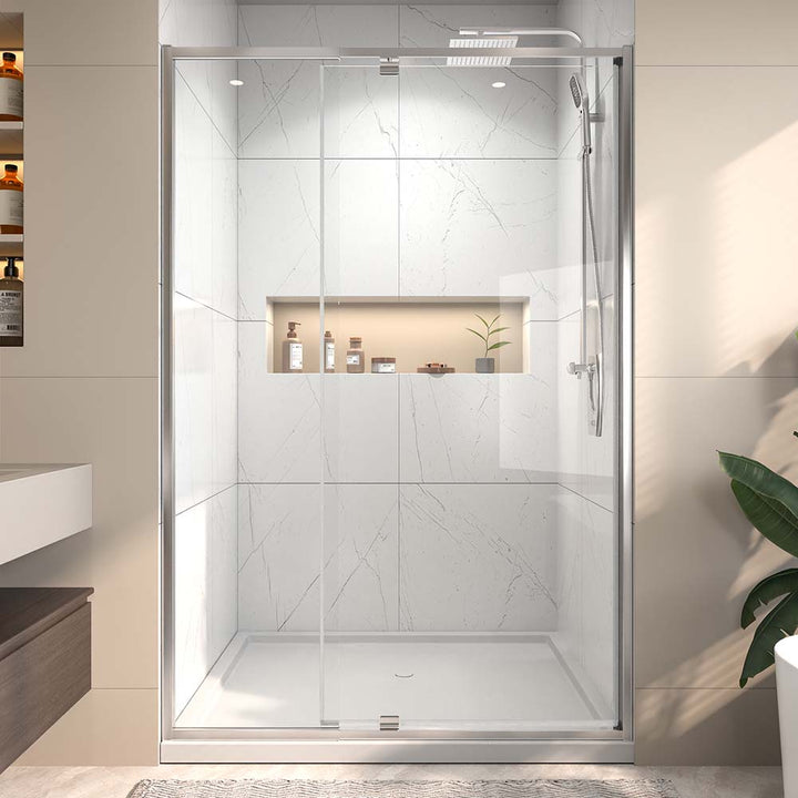 Bathroom white shower door with niche