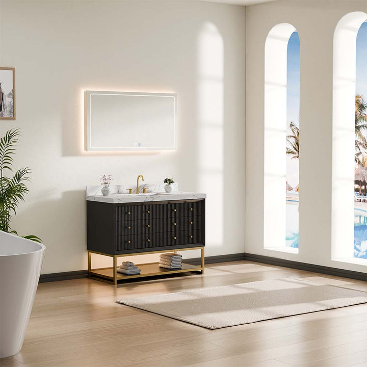 Black modern bathroom vanity full view