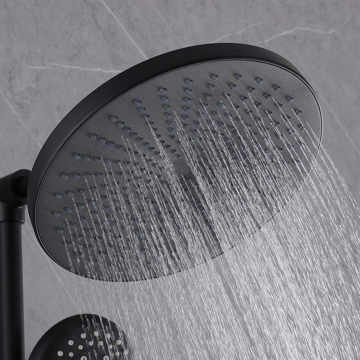 Black shower system rain shower head flow