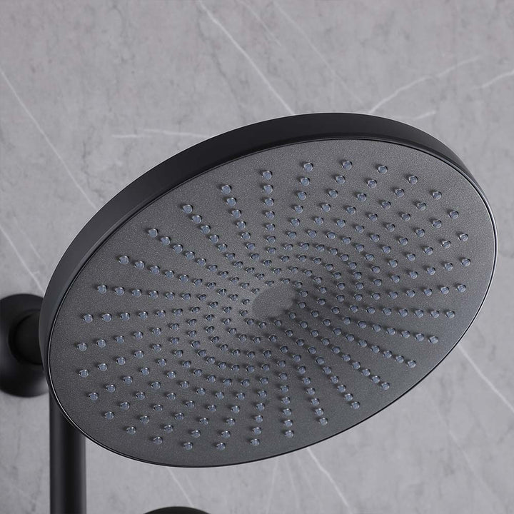 Black shower system rain shower head.