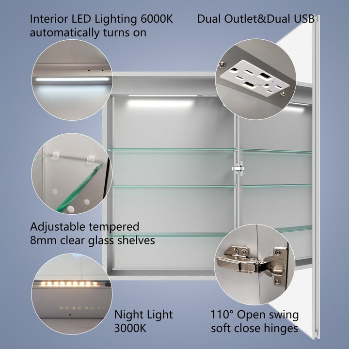 Boost-M2 20" W x 36" H LED Lighted Bathroom Medicine Cabinet with Mirror and Clock, Right Hinge - Modland