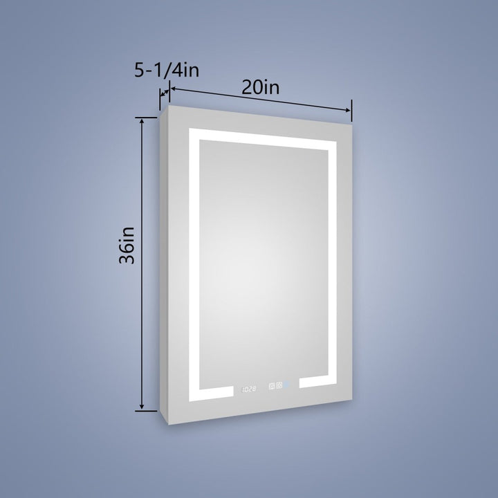 Boost-M2 20" W x 36" H LED Lighted Bathroom Medicine Cabinet with Mirror and Clock, Right Hinge - Modland