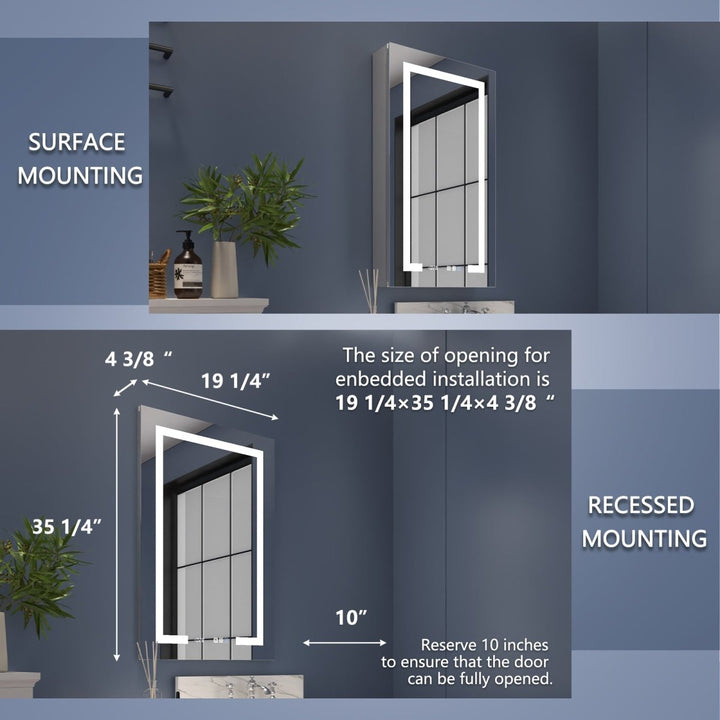 Boost-M2 20" W x 36" H LED Lighted Bathroom Medicine Cabinet with Mirror and Clock, Right Hinge - Modland