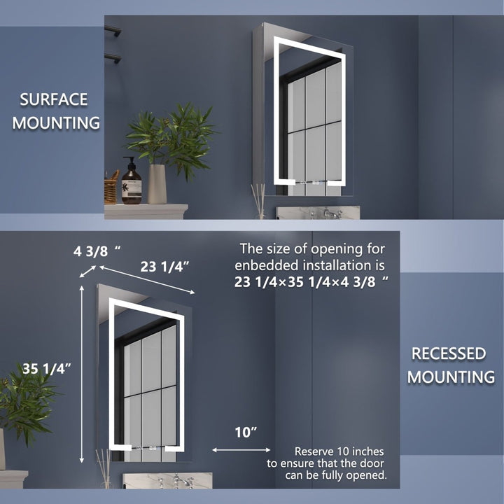 Boost-M2 24" W x 36" H LED Lighted Bathroom Medicine Cabinet with Mirror and Clock, Right Hinge - Modland