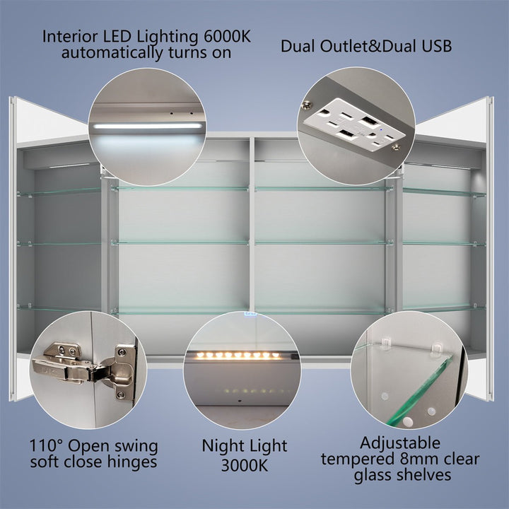 Boost-M2 40" W x 32" H Bathroom Light Medicine Cabinets with Vanity Mirror Recessed or Surface - Modland