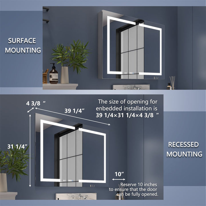 Boost-M2 40" W x 32" H Bathroom Light Medicine Cabinets with Vanity Mirror Recessed or Surface - Modland