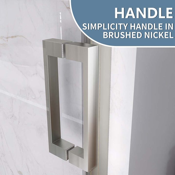 Brushed nickel shower door handle detail