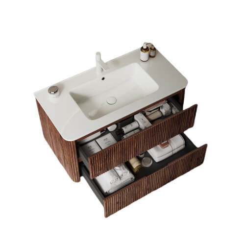 compact wooden sink cabinet with storage