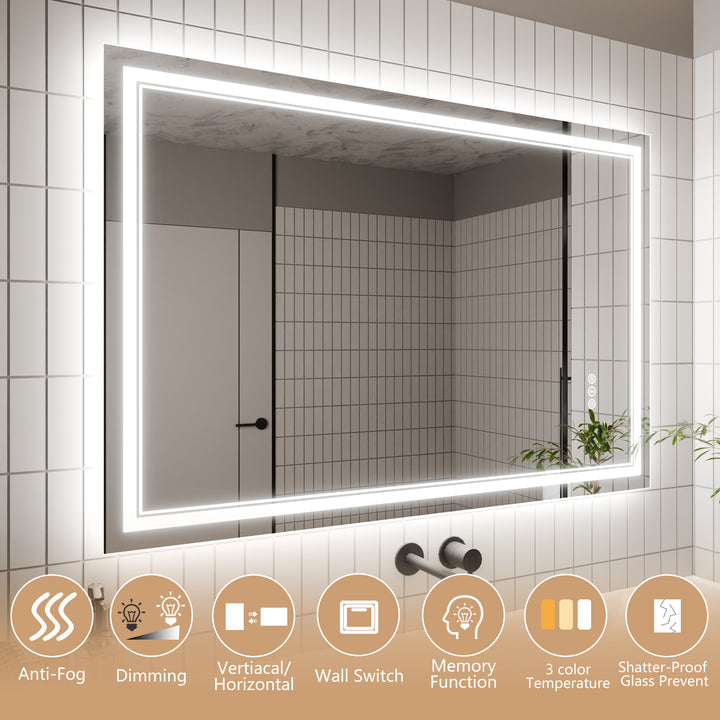 48x32 LED Bathroom Vanity Mirror with Anti Fog Memory Function - Modland