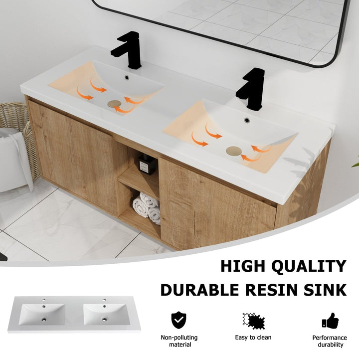 Double sink floating vanity resin