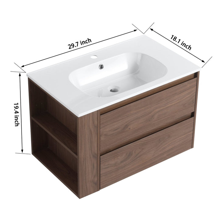 30" Wall Mounting Bathroom Vanity With Gel Sink - Modland