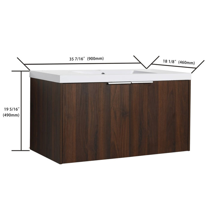 36" Modern Design Float Mounting Bathroom Vanity With Sink Soft Close Door - Modland