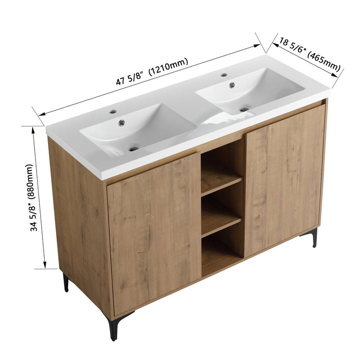 48" Freestanding Bathroom Vanity With Double Sink, Soft Closing Door Hinge - Modland