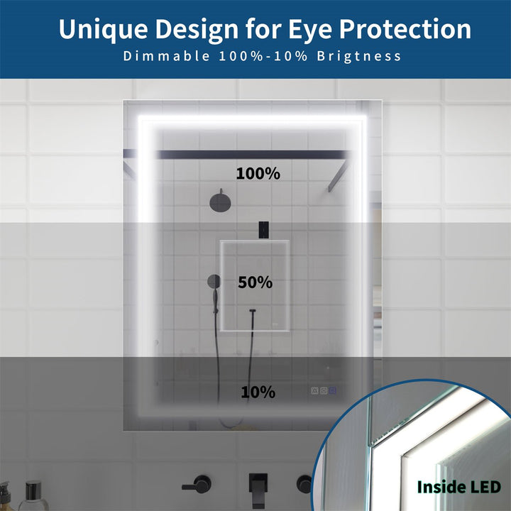 Eye protection dimmable LED mirror