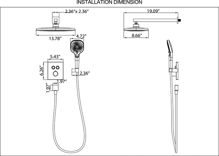 Thermostatic Rain Shower Set with Hand Shower Including Rough-in Valve - Modland