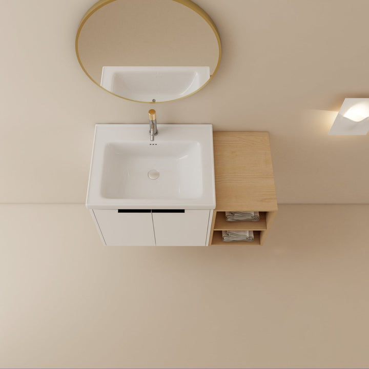 Floating bathroom vanity with right shelves