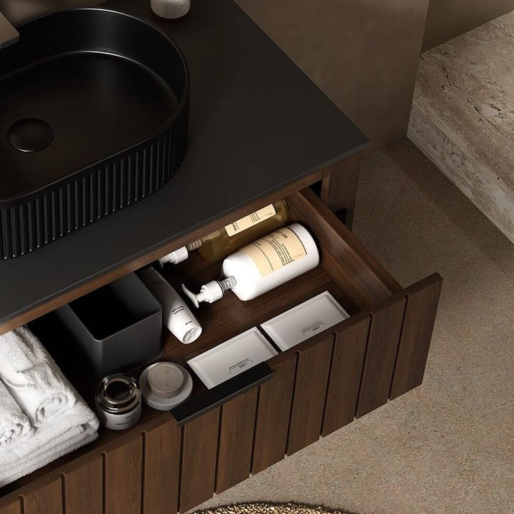 floating sink wooden vanity drawer storage