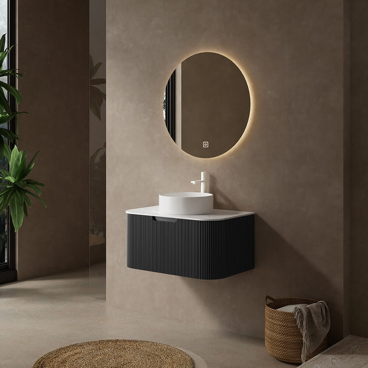 floating vanity round sink mirror