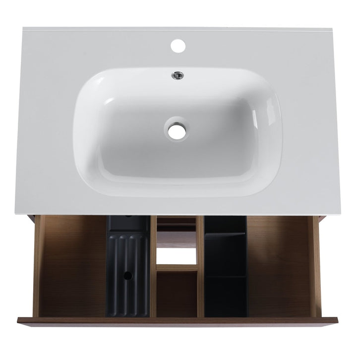 Floating wall mounted bathroom vanity drawer interior