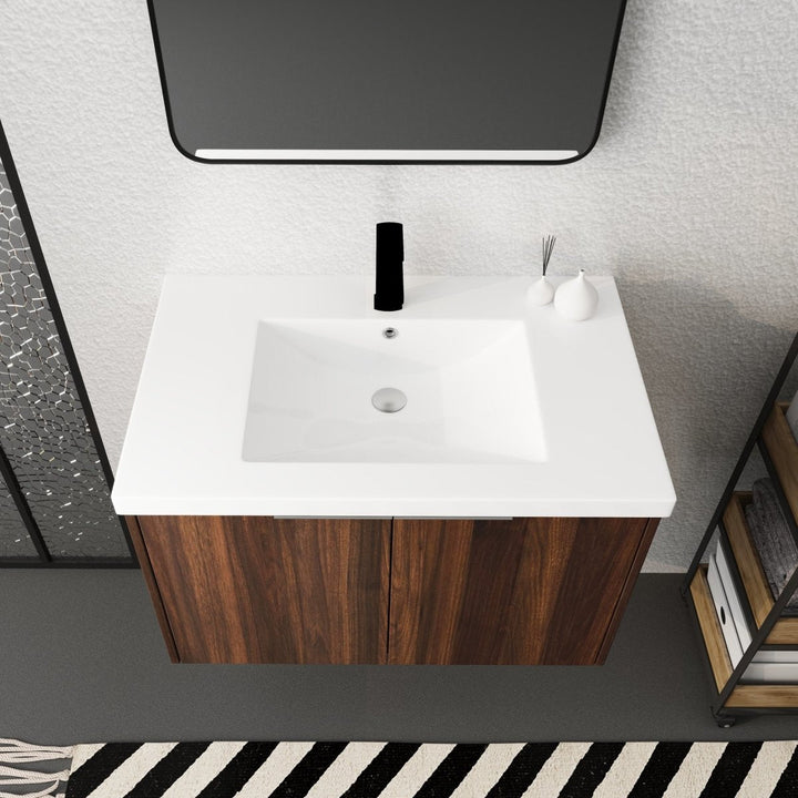 Floating wall mounted bathroom vanity top view