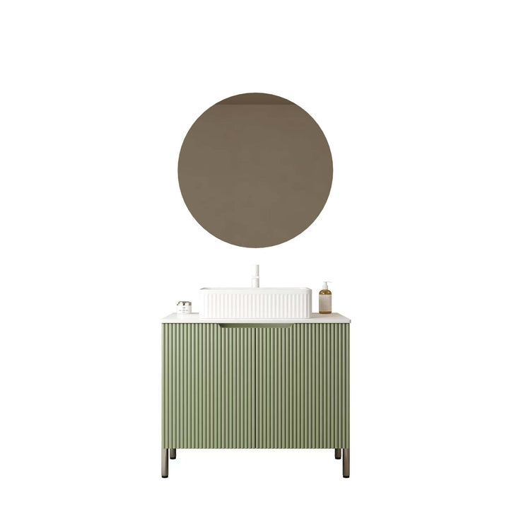 green modern green bathroom cabinet round mirror