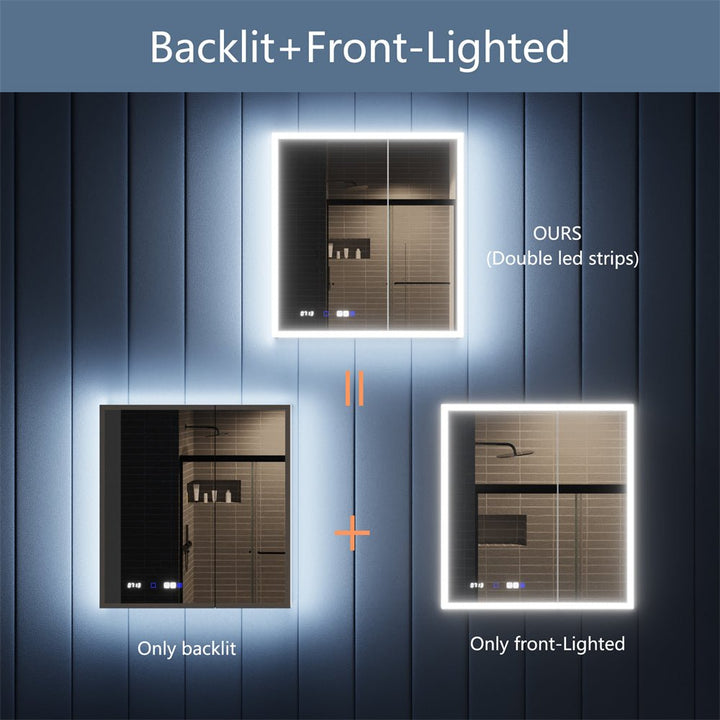 Illusion 30" x 32" LED Lighted Medicine Cabinet with Magnifiers Front and Back Light - Modland