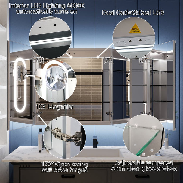 Illusion 48" x 32" LED Lighted Medicine Cabinet with Magnifiers Front and Back Light - Modland