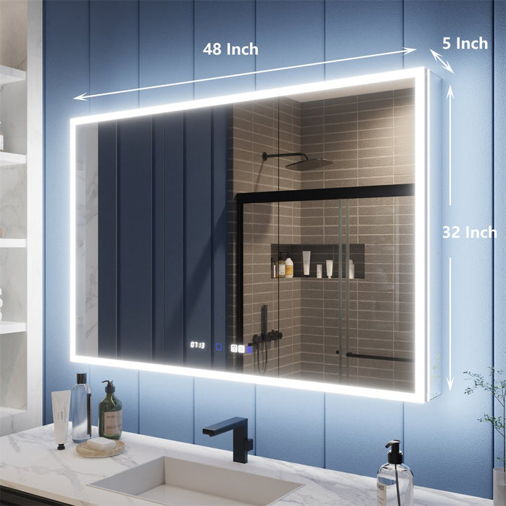 Illusion 48" x 32" LED Lighted Medicine Cabinet with Magnifiers Front and Back Light - Modland