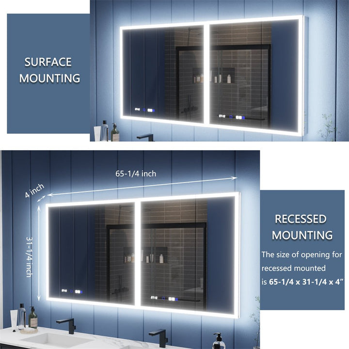 Illusion 66" x 32" LED Lighted Medicine Cabinet with Magnifiers Front and Back Light - Modland