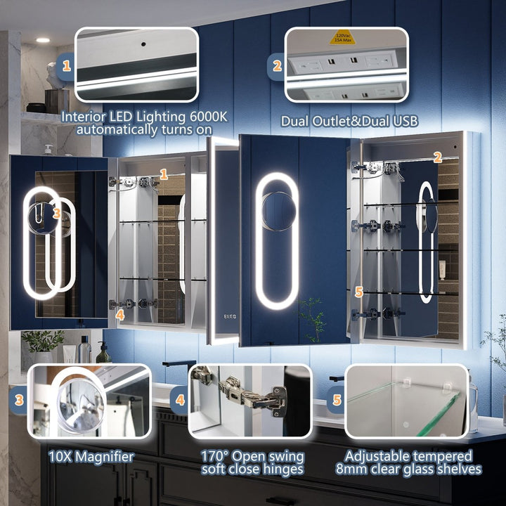 Illusion 84" x 32" LED Lighted Medicine Cabinet with Magnifiers Front and Back Light - Modland