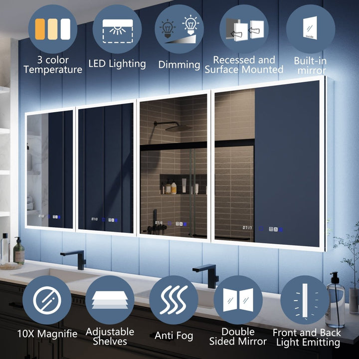 Illusion 84" x 32" LED Lighted Medicine Cabinet with Magnifiers Front and Back Light - Modland