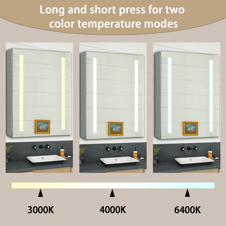 LED bathroom mirror with adjustable color temperature modes: 3000K, 4000K, and 6400K