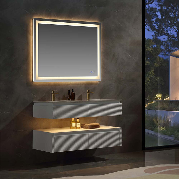 Led bathroom vanity with double sinks white