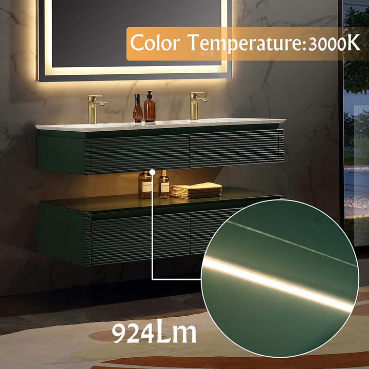 Led floating bathroom vanity double sinks green